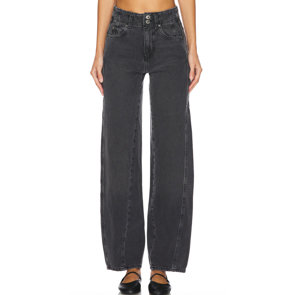 NEW FREE PEOPLE WE THE FREE ASTEROID BLACK ASTER STRAIGHT LEG JEANS SZ 26 - Picture 2 of 7